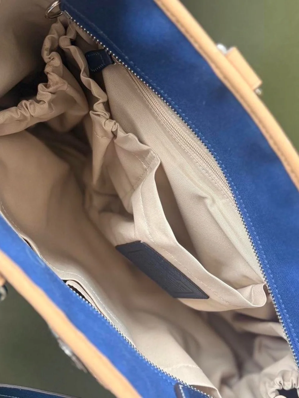 Coach Premium Voyager Blue Canvas Tote with Tan Leather Trim Tote Bag